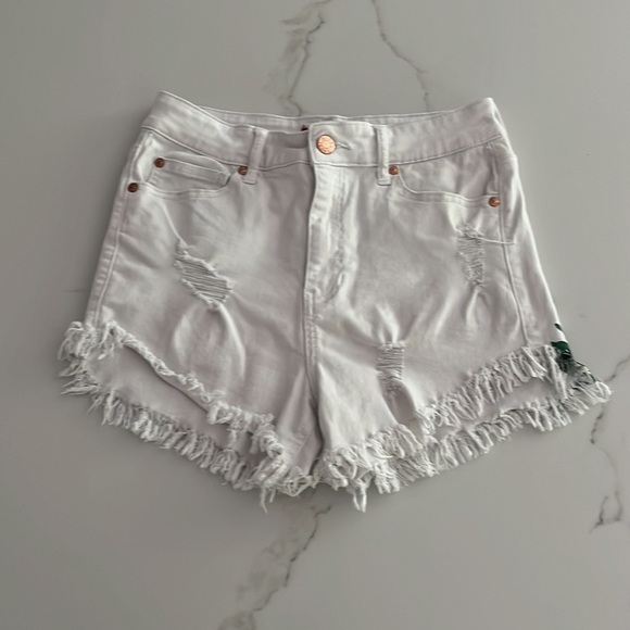 Guess White Floral High Rise Jean Raw Edge Shorts Size 26 - Picture 4 of 6
